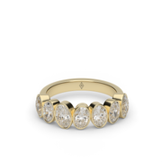 2 Carat Yellow Gold Tilted Oval Cut Diamond Anniversary Ring/Band With Bezel Setting.
